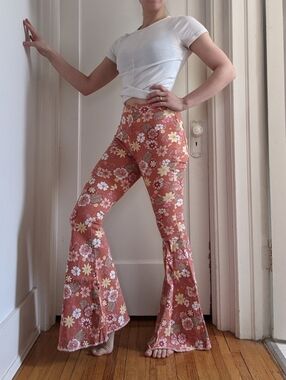 Floral Corduroy Bell Bottom Pants